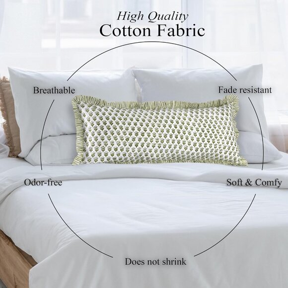 Handmade 100% Cotton Block Print Ruffle Sham Cover 14x36 inch Boho Floral Décor - Picture 8 of 8